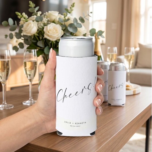 Minimalistische trouwkaligrafie seltzer blikjeskoeler