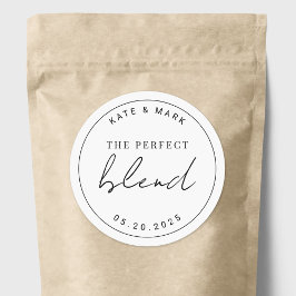 Minimalistische trouwkoffiegunst 'The Perfect Blen Ronde Sticker