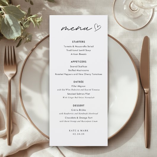 Minimalistische Trouwmenu Kaart
