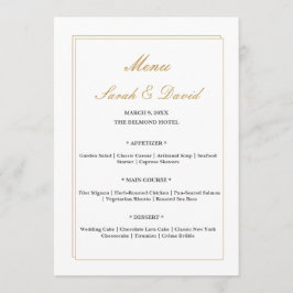 Minimalistische trouwmenu kaart met gouden rand
