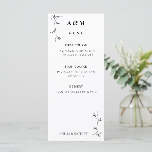 Minimalistische Trouwmenu Kaart, Moderne Esthetiek Menu (Staand voorkant)