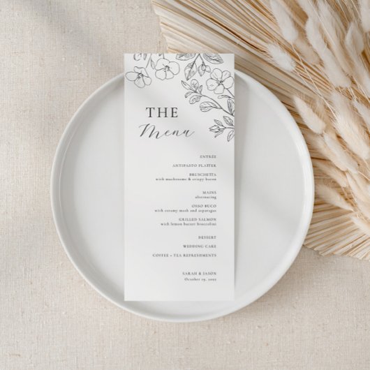 Minimalistische Trouwmenu met Bloemen Menu