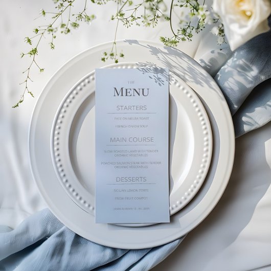 Minimalistische Trouwmenu | Stofblauw Menu