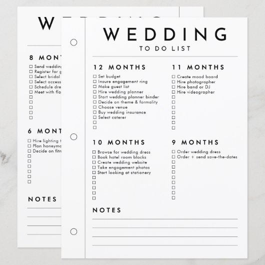 Minimalistische Trouwplanner 12 - 5 Maand Pagina (Voorkant / Achterkant)