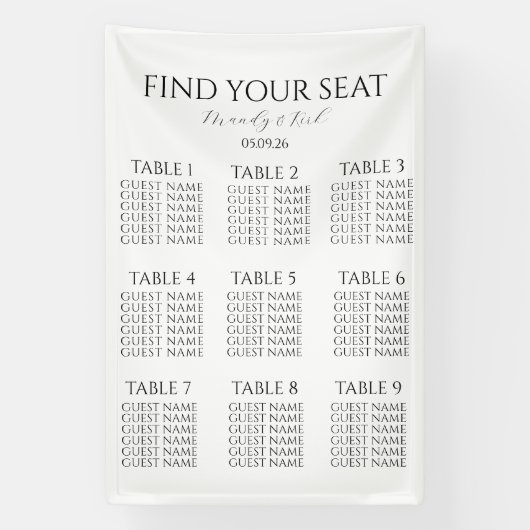Minimalistische Trouwstoelindeling | Aangepast Mod Spandoek (Verticaal)