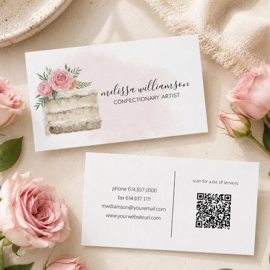 Minimalistische trouwtaart met QR-code Visitekaartje
