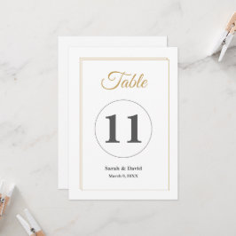 Minimalistische trouwtafel nummerkaart met gouden  kaart