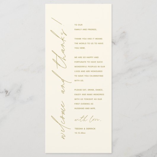 Minimalistische trouwtafelsetting bedankkaart programmakaart (Voorkant)