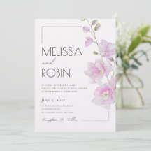 Minimalistische trouwuitnodiging met roze bloemen