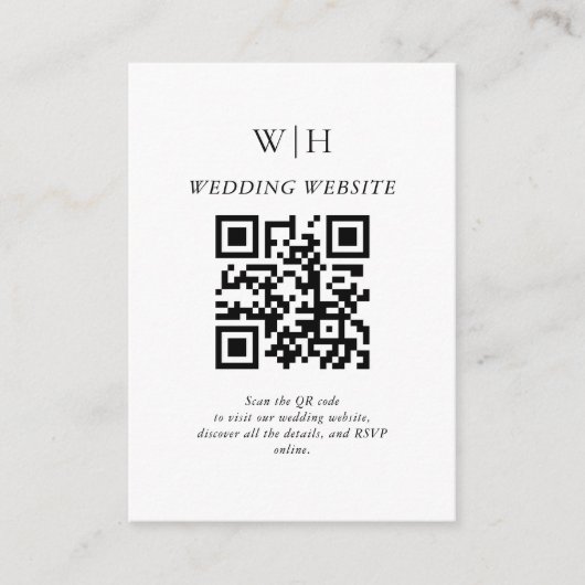 Minimalistische Trouwwebsite QR-code Informatiekaartje (Voorkant)