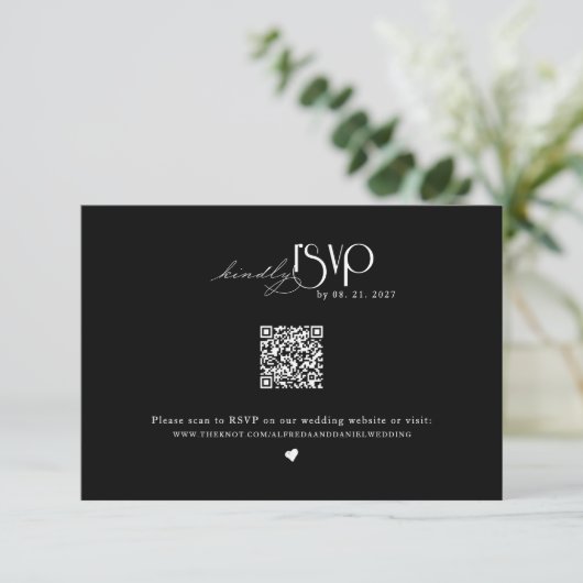 Minimalistische trouwwebsite QR-code RSVP Kaartje (Staand voorkant)