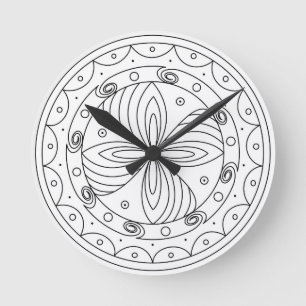 Minimalistische Trypilliaanse bloemzonne-medaljon Ronde Klok