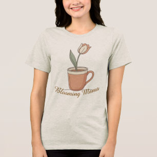 Minimalistische Tulp Bloem Koffiekop Custom Zachte Tri-Blend Shirt