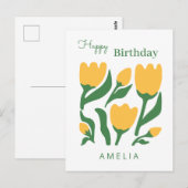 Minimalistische Tulp Bloem Verjaardag, Aangepaste  Briefkaart (Voorkant / Achterkant)