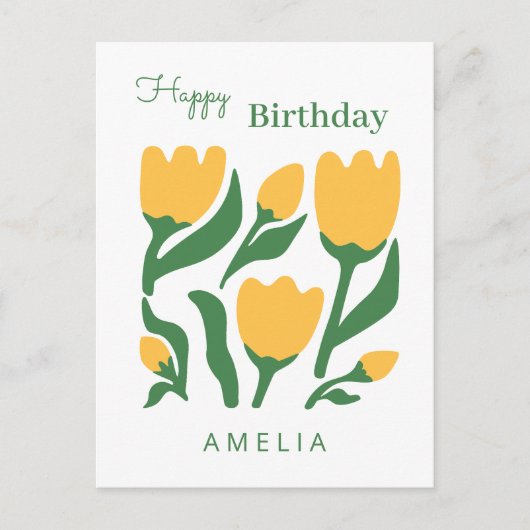 Minimalistische Tulp Bloem Verjaardag, Aangepaste  Briefkaart (Voorkant)