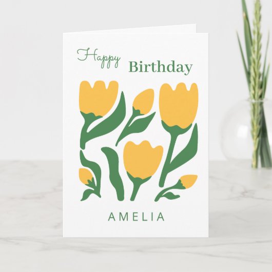 Minimalistische Tulp Bloem Verjaardag, Aangepaste Kaart (Voorkant)