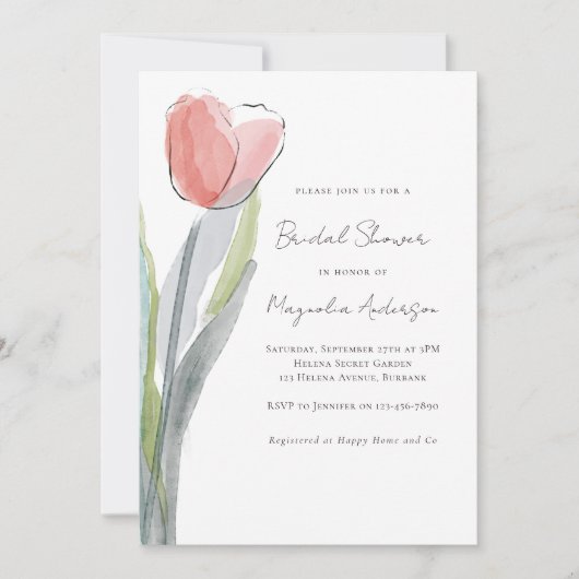 Minimalistische tulp bruids douche uitnodiging (Voorkant)