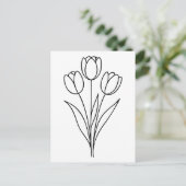 Minimalistische tulpen lente bloem lijn kunst briefkaart (Staand voorkant)