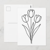 Minimalistische tulpen lente bloem lijn kunst briefkaart (Voorkant / Achterkant)