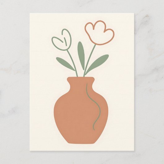 Minimalistische tulpenvaas lijnkunst briefkaart (Voorkant)