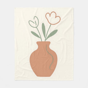 Minimalistische tulpenvaas lijnkunst fleece deken