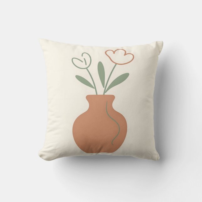 Minimalistische tulpenvaas lijnkunst kussen (Voorkant)