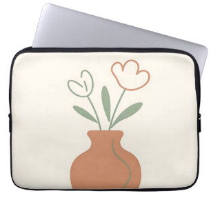 Minimalistische tulpenvaas lijnkunst laptop sleeve