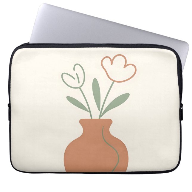 Minimalistische tulpenvaas lijnkunst laptop sleeve (Voorkant)