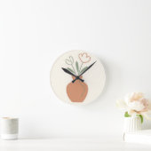 Minimalistische tulpenvaas lijnkunst ronde klok (Huis)