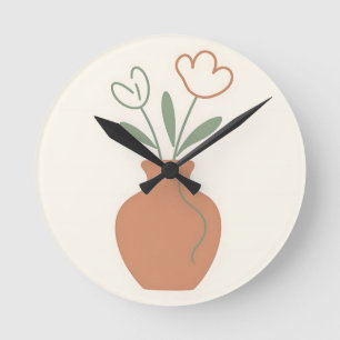 Minimalistische tulpenvaas lijnkunst ronde klok