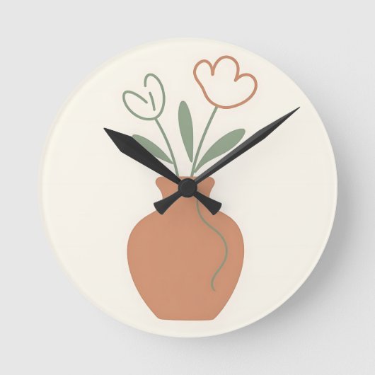 Minimalistische tulpenvaas lijnkunst ronde klok (Voorkant)