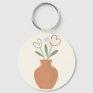 Minimalistische tulpenvaas lijnkunst sleutelhanger