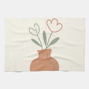 Minimalistische tulpenvaas lijnkunst theedoek