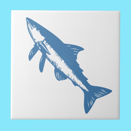 Minimalistische Tuna Fish Line Art Blue Outline Co Tegeltje