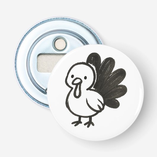 Minimalistische Turkije – Speelse Ink Bird Design  Button Flesopener (Voorkant)