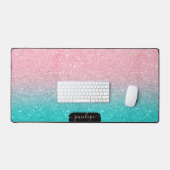 Minimalistische turkoois en roze glitter gradiënt bureaumat (Keyboard & Muis)