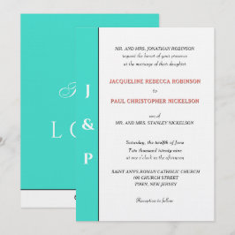 Minimalistische Turquoise Koraal Monogram Kaart