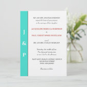 Minimalistische Turquoise Koraal Monogram Kaart (Staand voorkant)