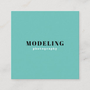 Minimalistische turquoise & witte modelleerfotogra vierkante visitekaartje