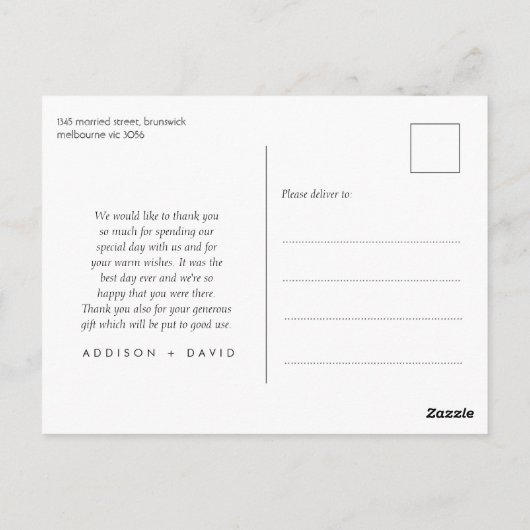 Minimalistische twee foto bruiloft dank u Briefkaa Briefkaart (Achterkant)