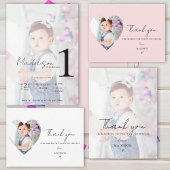 Minimalistische twee foto eerste verjaardag dank u briefkaart