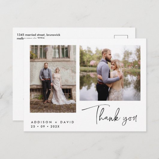 Minimalistische twee fotoscript dank u Briefkaart (Voorkant / Achterkant)