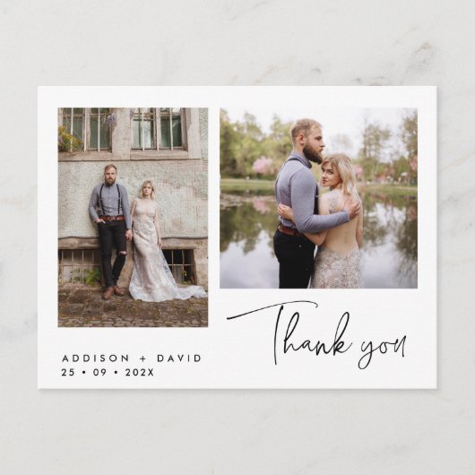 Minimalistische twee fotoscript dank u Briefkaart (Voorkant)