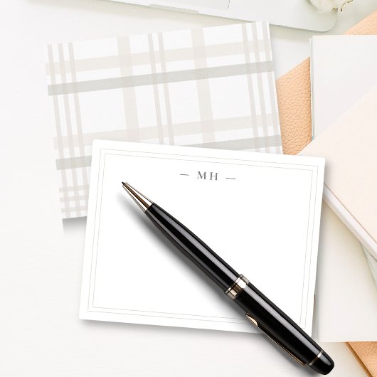 Minimalistische twee grens monogram Initiaal Plaid Notitiekaartje