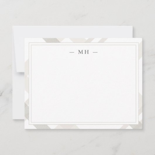 Minimalistische twee grens monogram Initiaal Plaid Notitiekaartje (Voorkant)
