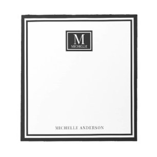 Minimalistische twee-rand monogram naam zwart wit notitieblok