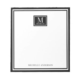 Minimalistische twee-rand monogram naam zwart wit notitieblok