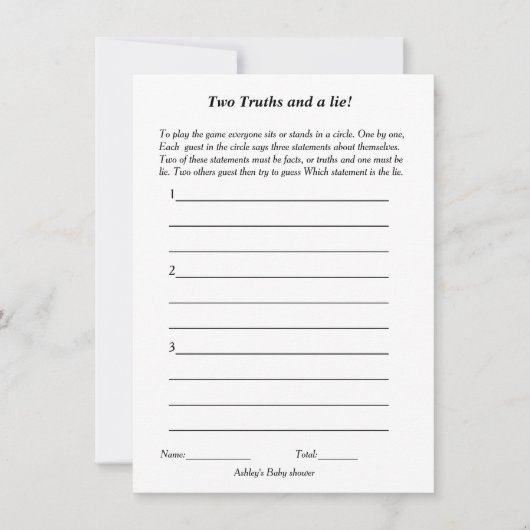 Minimalistische twee waarheden en een leugen baby  kaart (Voorkant)