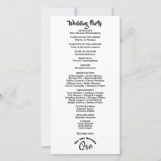Minimalistische twee worden één wit huwelijksprogr (Achterkant)