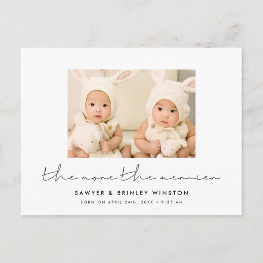 Minimalistische tweelinggeboorte Hoe meer de beter Briefkaart (Voorkant)